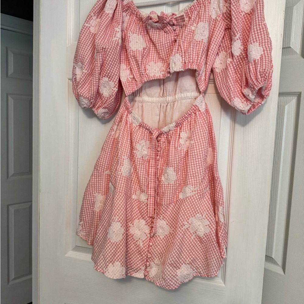 Sabo Skirt Pink and White Gingham Mini Dress